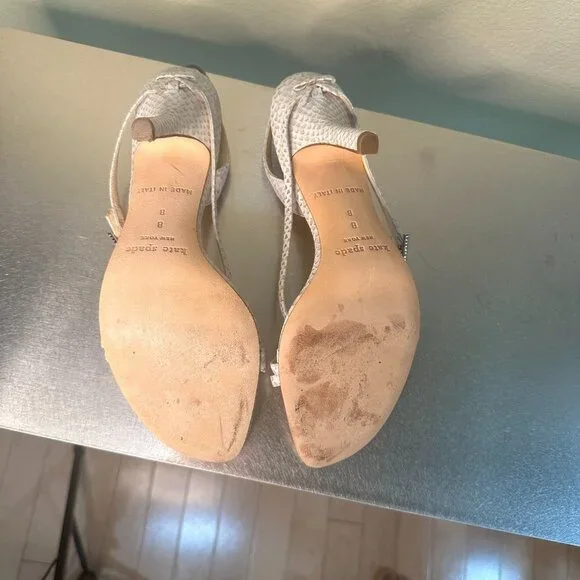 RARE!!! KATE SPADE Bow Detail Metallic Snake Skin Strappy Heels Sandals size 8 - Picture 14 of 16